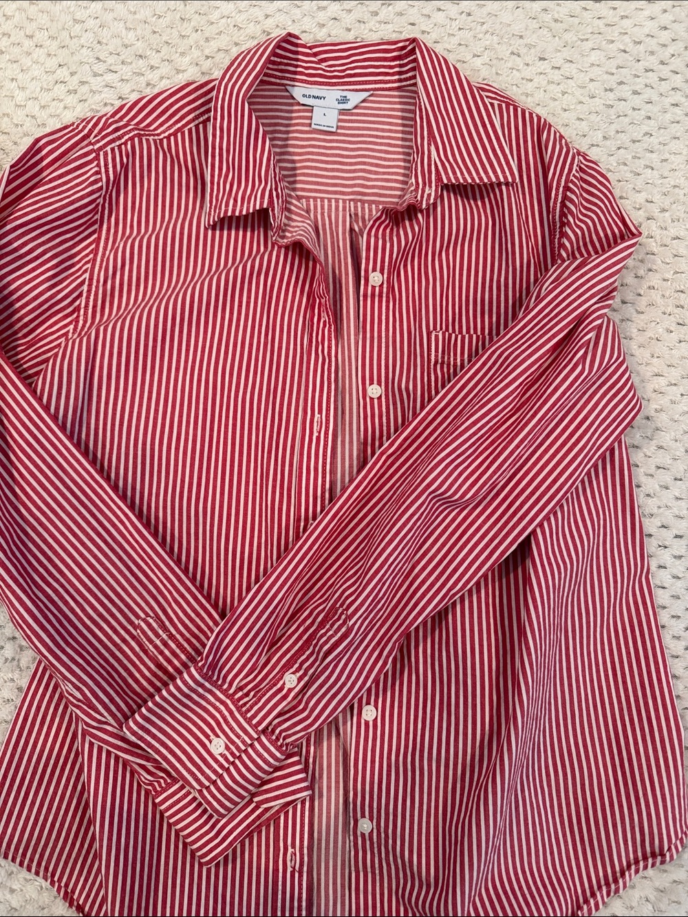 Old Navy Red and White Vertical Stripe Button-Up Shirt